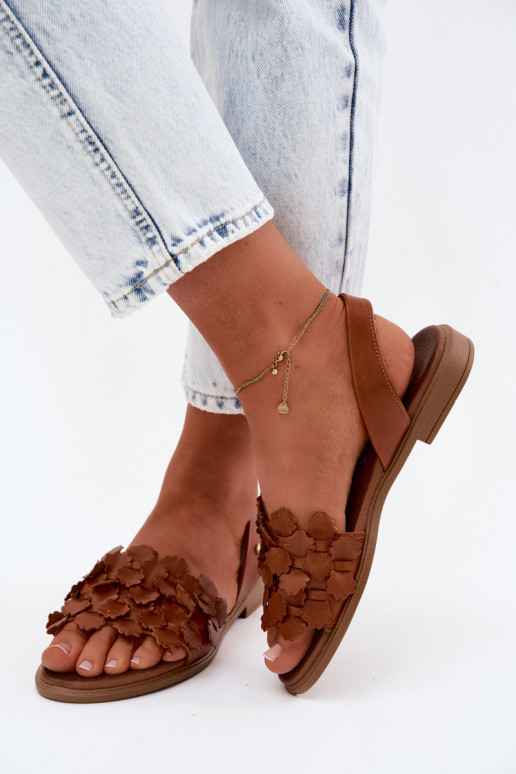 Dames sandalen met brede hakken Zazoo 40468 in bruin