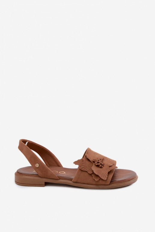 Haut INildledersandalen mit breiten Absätzen Mit Dekorationen Eine Blume Zazoo 407471 braune Farbe