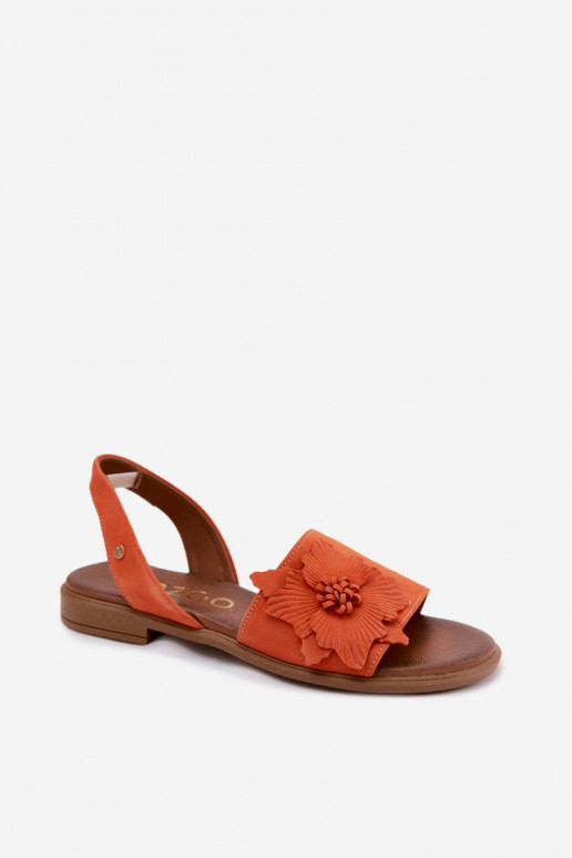Suède sandalen met brede hakken en decoratieve bloemen Zazoo 407471 in oranje