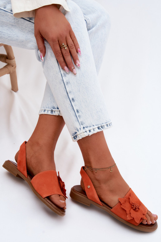 Peau Sandales en daim avec des talons larges Avec des décorations Une fleur Zazoo 407471 couleur orange