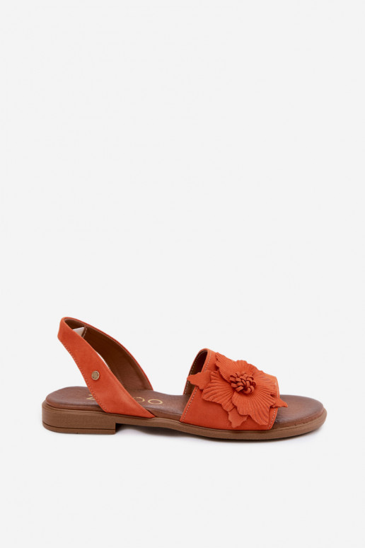 Peau Sandales en daim avec des talons larges Avec des décorations Une fleur Zazoo 407471 couleur orange
