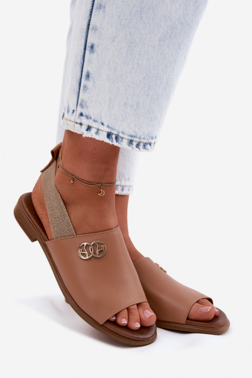 Dames sandalen in goud met details Zazoo 40473 in bruin
