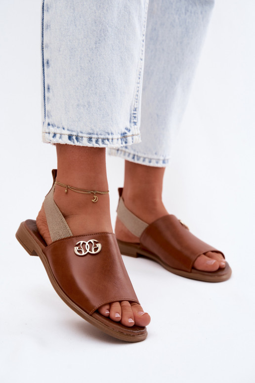 Dames sandalen in goud met details Zazoo 40473 in bruin