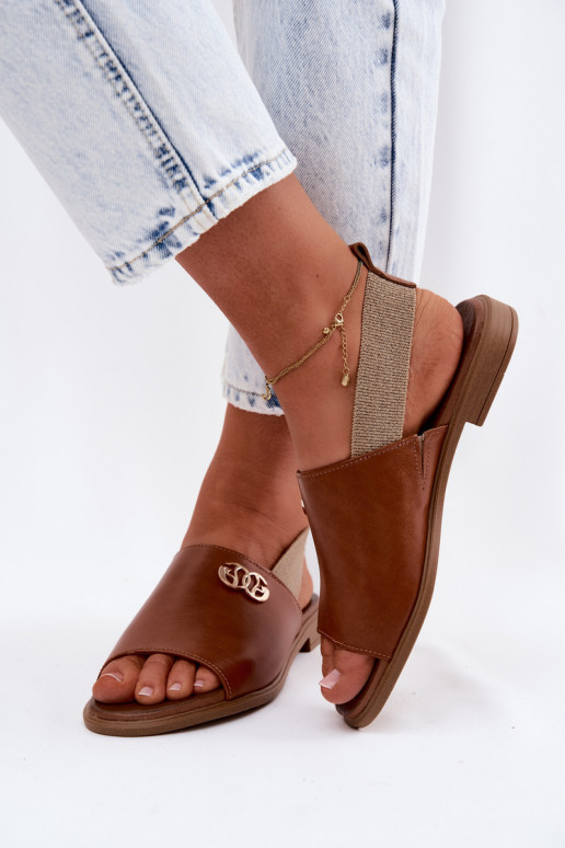 Sandales pour femmes dorées avec détails Zazoo 40473 en brun