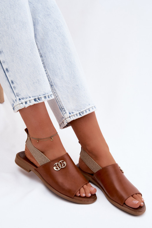 Sandales pour femmes dorées avec détails Zazoo 40473 en brun