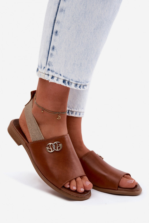 Dames sandalen in goud met details Zazoo 40473 in bruin