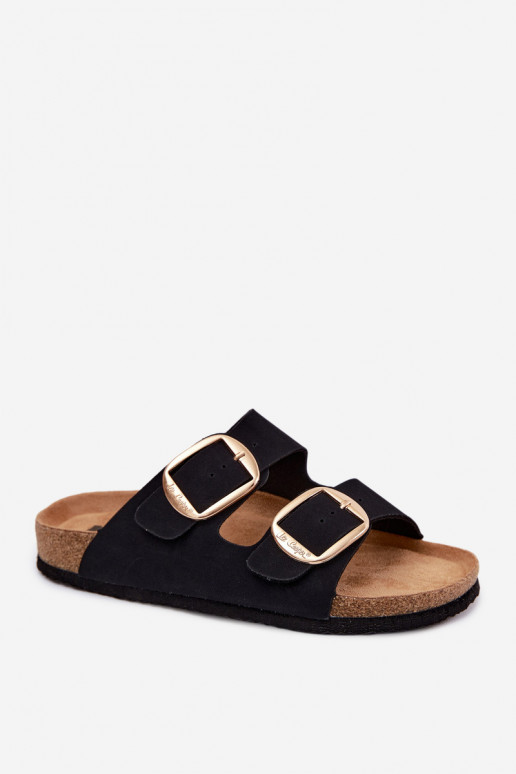 Pantoufles pour femmes Sur une semelle en liège avec boucles Lee Cooper LCDANS-26-35-4455L couleur noire