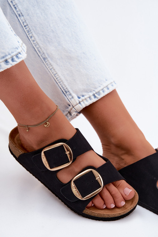 Dames slippers met kurkzool en gespen Lee Cooper LCIN-26-35-4455L in zwart