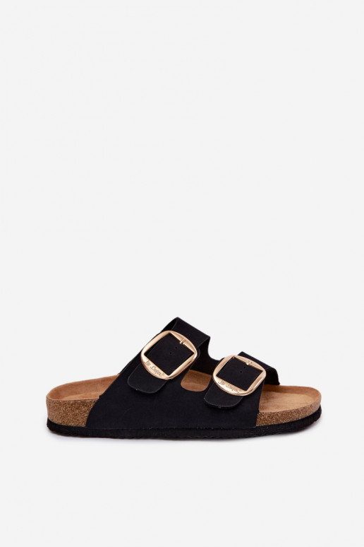 Damenhausschuhe Auf einer Korksohle mit Schnallen Lee Cooper LCIN-26-35-4455L schZuarze Farbe