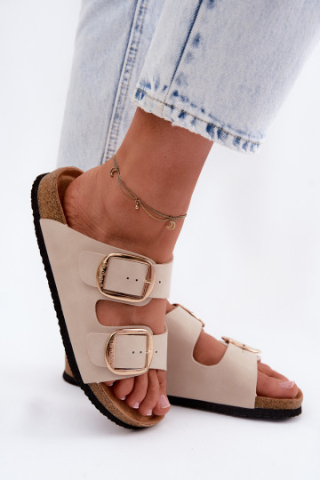 Damenhausschuhe Auf einer Korksohle mit Schnallen Lee Cooper LCIN-26-35-4454L Beige