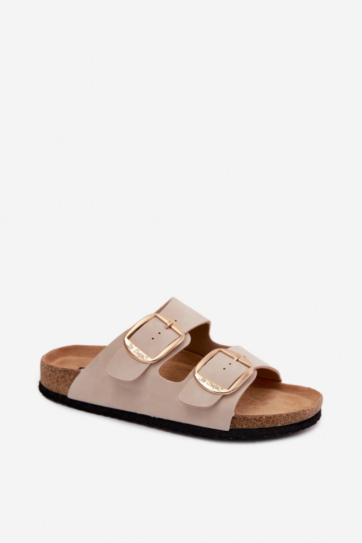 Damen-Pantoletten mit Korksohle und Schnallen Lee Cooper LCIN-26-35-4454L in Sand