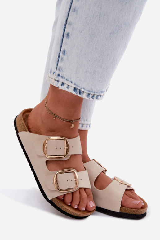 Damenhausschuhe Auf einer Korksohle mit Schnallen Lee Cooper LCIN-26-35-4454L Beige