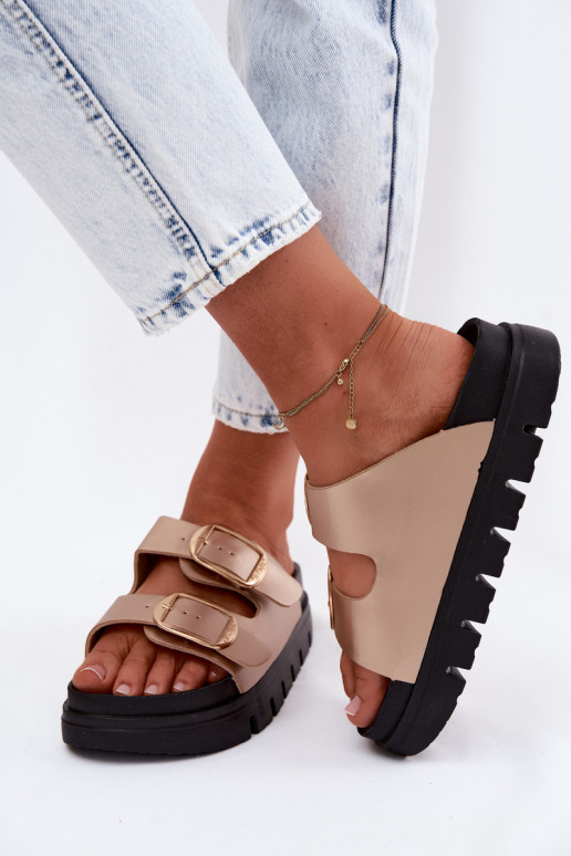 Pantoufles pour femmes Platformie avec boucles Lee Cooper LCDANS-26-35-4462L couleur dorée