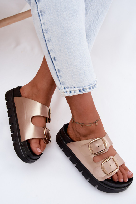 Dames platformslippers met gespen Lee Cooper LCIN-26-35-4462L in goud