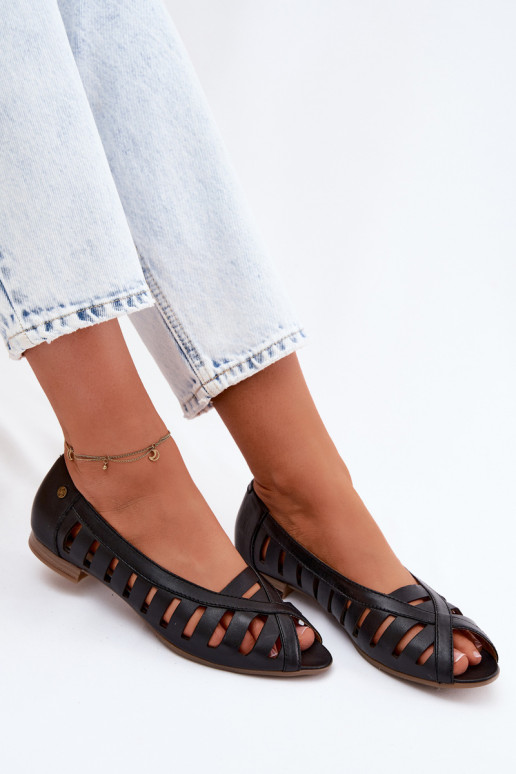 Haut Durchbrochene Ballerinas Es mussciejka P7540-01 schZuarze Farbe