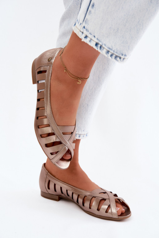 Haut Durchbrochene Ballerinas Es mussciejka P7540-25 goldene Farbe