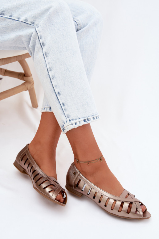 Haut Durchbrochene Ballerinas Es mussciejka P7540-25 goldene Farbe