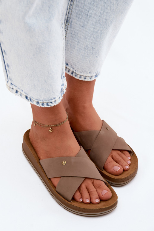 Leer Dames suède pantoffels Het heeftciejka P7504-04 beige