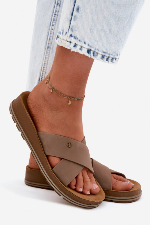 Faux suede dames slippers Tai turiciejka P7504-04 zandkleur