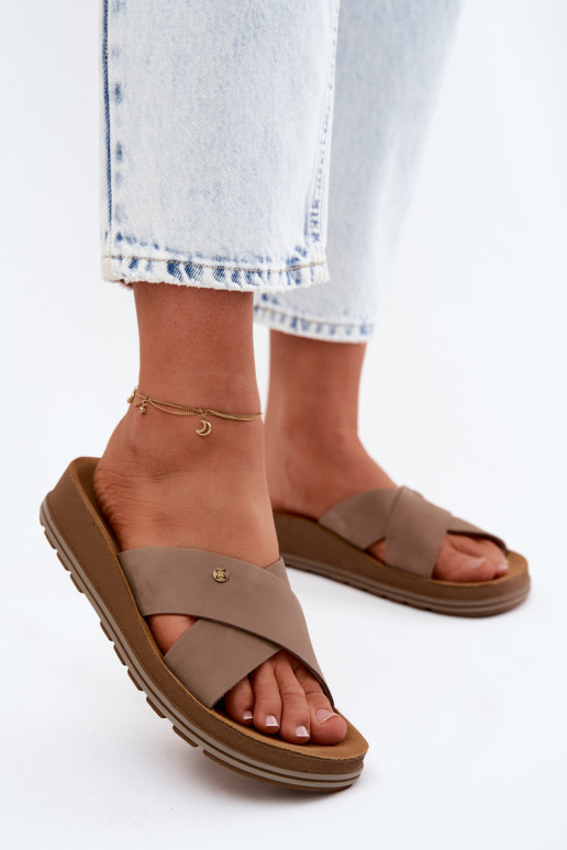 Faux suede dames slippers Tai turiciejka P7504-04 zandkleur