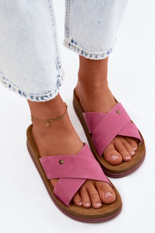 Leer Dames suède pantoffels Het heeftciejka P7504-15 roze