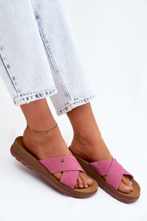 Faux-Suede Damenpantoletten Tai turiciejka P7504-15 rosa