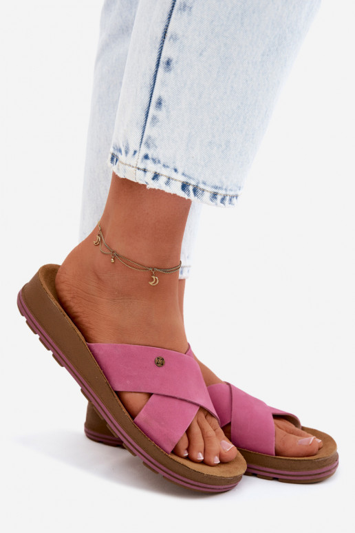 Haut INildleder-Hausschuhe für Damen Es mussciejka P7504-15 pinke Farbe