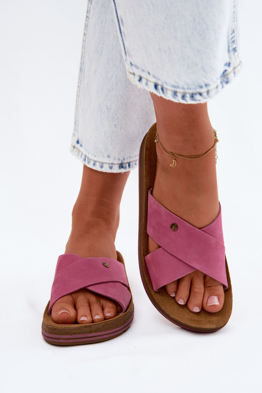 Leer Dames suède pantoffels Het heeftciejka P7504-15 roze