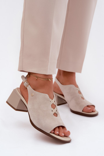 Sandalen met faux suede hakken Tai turiciejka K7521-22 ivoorkleur 2