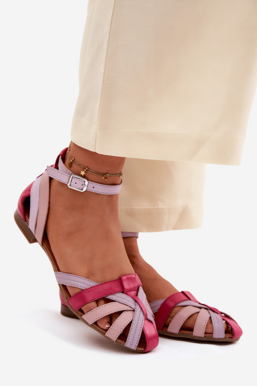 Dames sandalen met brede hakken en bandjes Tai turiciejka P7539-15 roze-paars