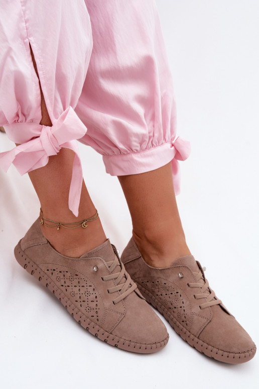 Chaussures avec éléments ajourés en daim synthétique couleur sable Flaria