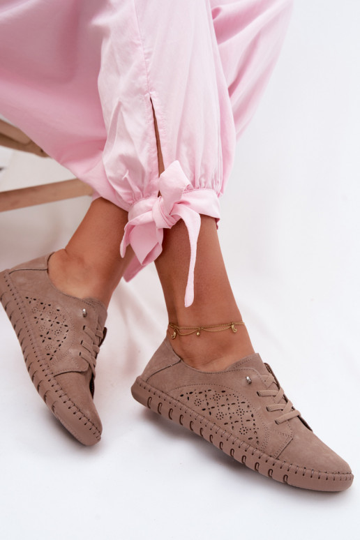 mit durchbrochenen Elementen SchuheErmöglichtturalnego aus INildlederu Beige Flaria