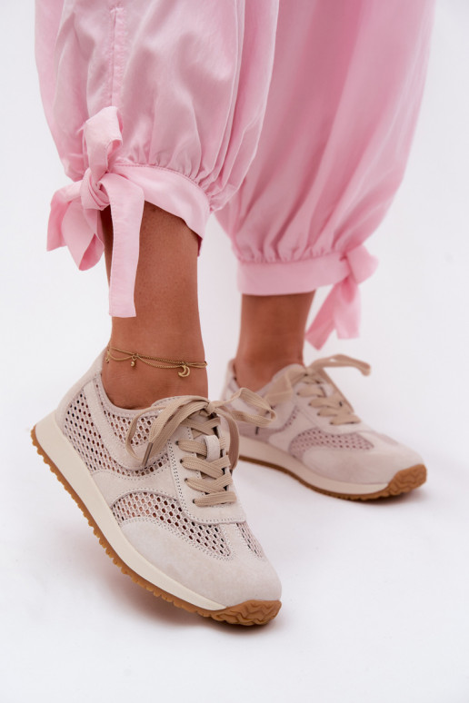 met elementen van opengeInerkt Sneakers model schoenen Dames van suède ivoor Gelina