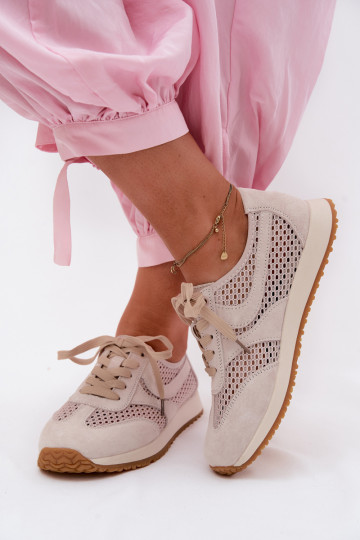 avec des éléments ajourés Chaussures modèle baskets Féminin en daim couleur ivoire Gelina 2