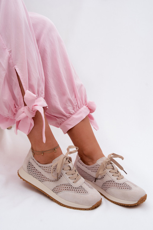 met elementen van opengeInerkt Sneakers model schoenen Dames van suède ivoor Gelina