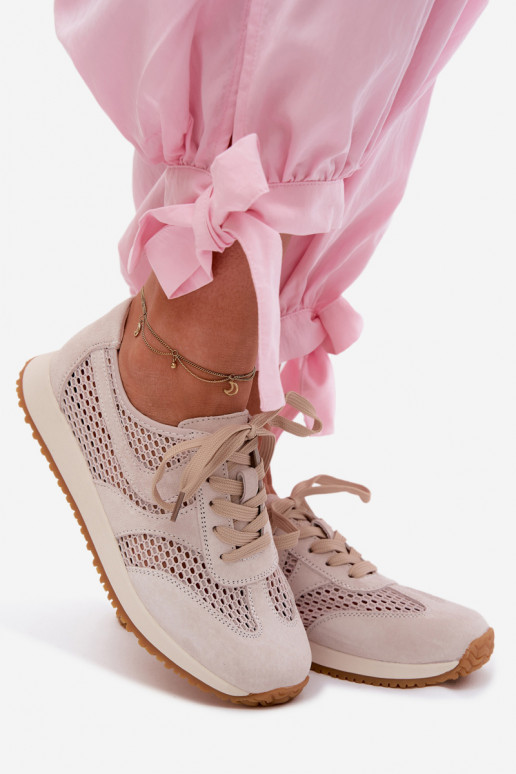 met elementen van opengeInerkt Sneakers model schoenen Dames van suède ivoor Gelina