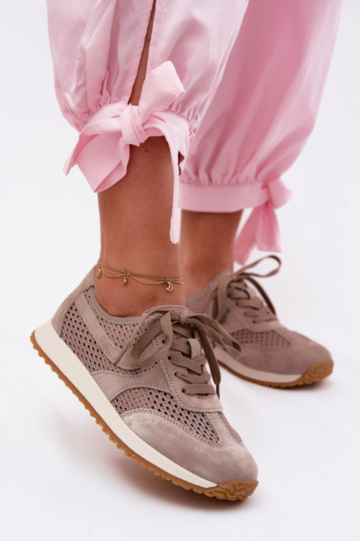 Chaussures de sport avec éléments ajourés en daim synthétique couleur sable Gelina