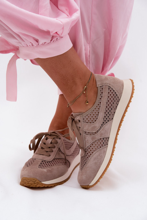 avec des éléments ajourés Chaussures modèle baskets Féminin en daim beige Gelina