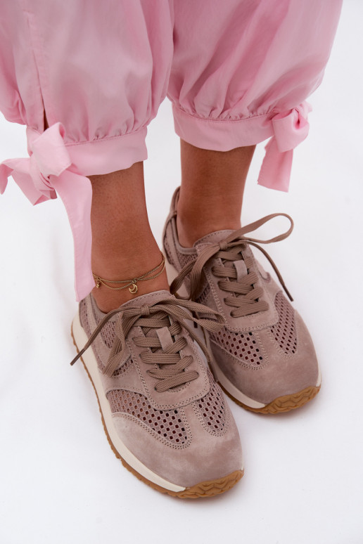 avec des éléments ajourés Chaussures modèle baskets Féminin en daim beige Gelina