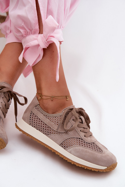 avec des éléments ajourés Chaussures modèle baskets Féminin en daim beige Gelina