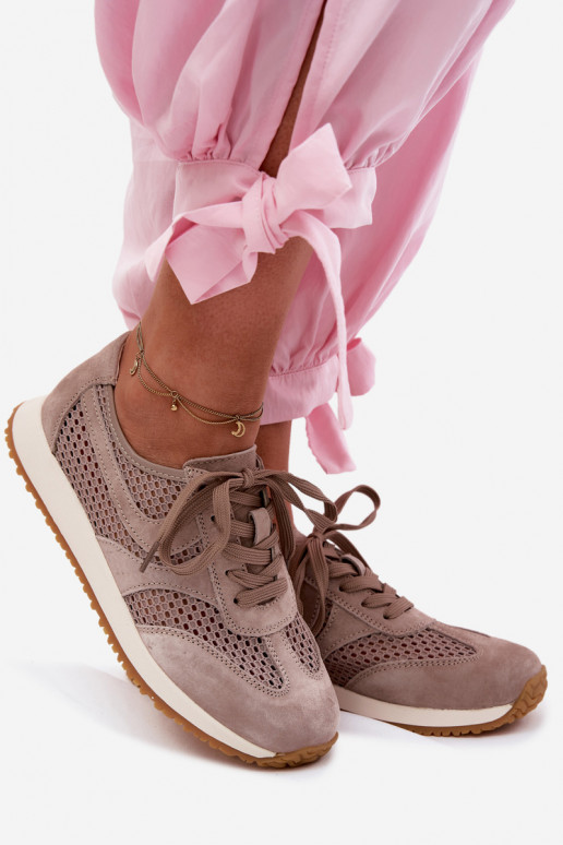 mit durchbrochenen Elementen Sneakers Stilvollllschuhe Feminin aus INildleder Beige Gelina