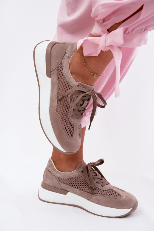 Haut aus INildleder Sneakers Stilvollllschuhe mit einer Plattform Beige Norisa