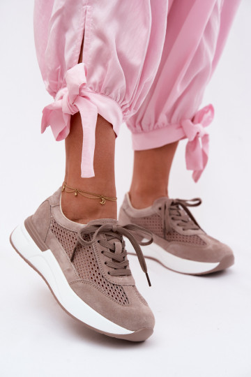Sportieve schoenen van faux suede op platform in zandkleur Norisa 2