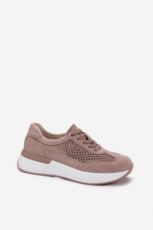 Leer van suède Sneakers model schoenen met platform beige Norisa