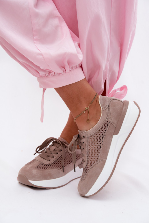 Leer van suède Sneakers model schoenen met platform beige Norisa