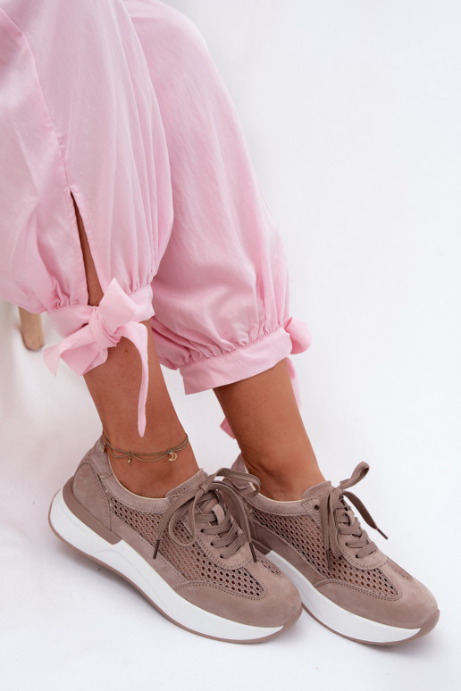 Leer van suède Sneakers model schoenen met platform beige Norisa