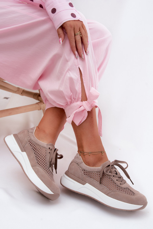 Leer van suède Sneakers model schoenen met platform beige Norisa