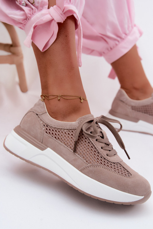 Leer van suède Sneakers model schoenen met platform beige Norisa