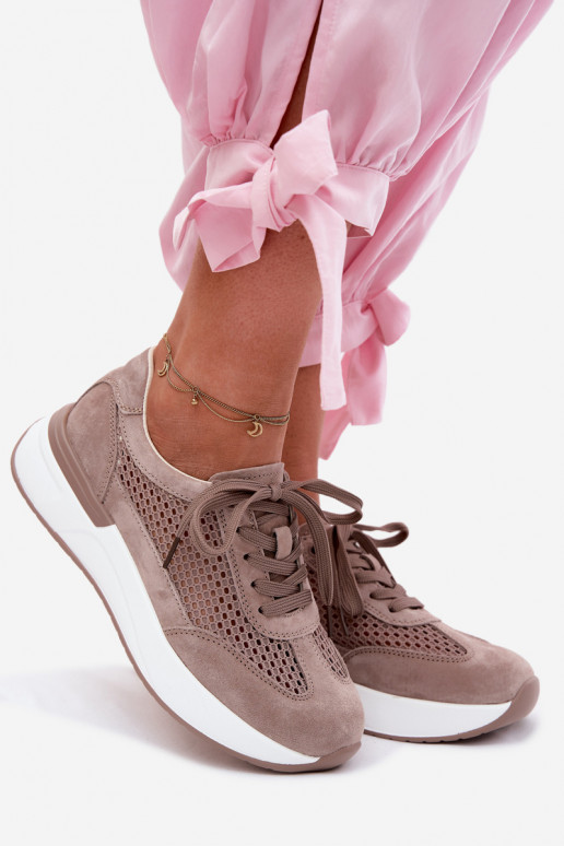 Sportieve schoenen van faux suede op platform in zandkleur Norisa