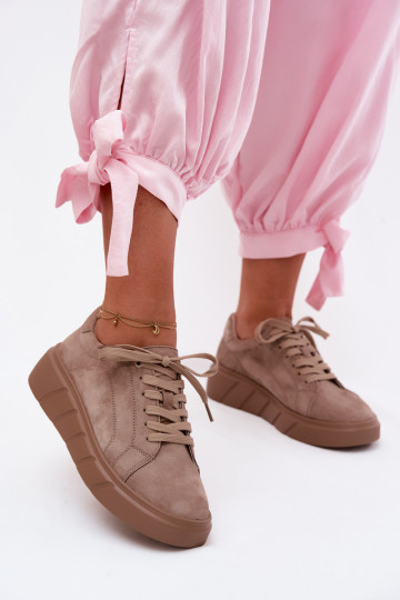 Chaussures de plateforme sportives pour femmes en daim synthétique couleur sable Danida